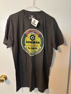 NWT Casual 90s Charcoal Kikkoman Soy Sauce Graphic T‑Shirt Large